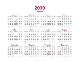 kalenderjaar sjabloon 2030. set van twaalf maanden kalender. vector