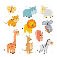 een vectorillustratie van schattige dieren safari cartoon pictogrammen vector