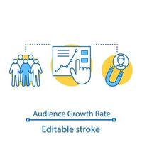 publiek groeipercentage concept icoon. smm-statistieken, hulpmiddelen. aantrekkingskracht van de klant. sociale media meting en analyse idee dunne lijn illustratie. vector geïsoleerde overzichtstekening. bewerkbare streek