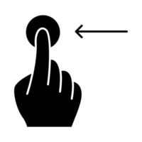 horizontale scroll links gebaar glyph icoon. touchscreen gebaren. menselijke hand en vingers. sensorische apparaten gebruiken. silhouet symbool. negatieve ruimte. vector geïsoleerde illustratie