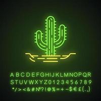 saguaro-cactus in neonlichtpictogram op de grond. arizona staat wilde bloemen. Mexicaanse tequila-cactus. Amerikaanse tropische plant. gloeiend bord met alfabet, cijfers en symbolen. vector geïsoleerde illustratie