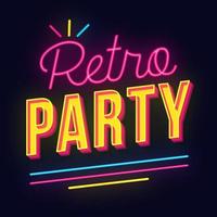 retro feest vintage 3d neonlicht belettering. retro vet lettertype. popart gestileerde tekst. brieven in oude schoolstijl. 90s, 80s poster, banner, uithangbord typografieontwerp. donkerblauwe kleur achtergrond vector