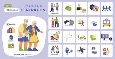 generaties platte composities set vector