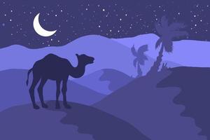 woestijnlandschap met kameel silhouet vlakke afbeelding vector