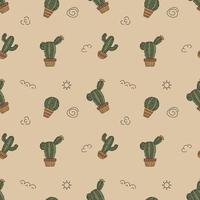 naadloos patroon met cactussen in potten in de doodle-stijl. vector