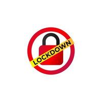 lockdown teken illustratie geïsoleerd op een witte achtergrond. rood hangslot pictogram logo beveiligingsconcept. bescherming ontwerpelement. vergrendel logo sjabloon. rode ellipsvorm met geel diagonaal label vector