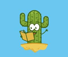 schattige cactus lezen verhaal boek gelukkig stripfiguur mascotte vectorillustratie vector