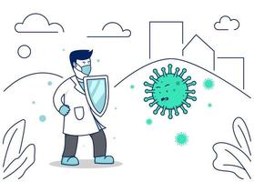 arts vecht coronavirus corona covid-19 pandemische ziekte vectorillustratie met schild en masker vector