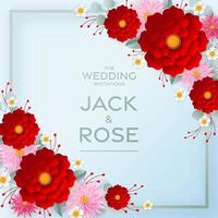 huwelijksuitnodiging kaartsjabloon met bloemen papier gesneden vector