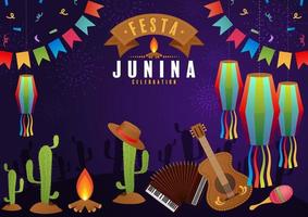 festa junina poster juni festival. vector