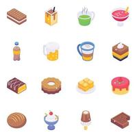 desserts en drankjes isometrische pictogrammen vector