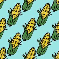 naadloos patroon met gele maïspictogrammen. gekleurde maïs achtergrond. doodle vectorillustratie met groenten vector