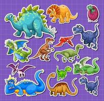 stickerset van verschillende stripfiguren van dinosaurussen vector