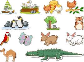 stickerset van cartoon wilde dieren vector