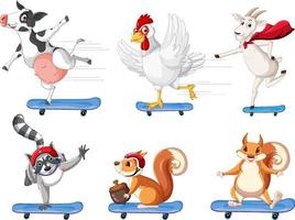 dieren die skateboard spelen op witte achtergrond vector