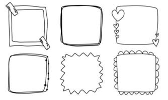 doodle frames instellen handgetekende lijn collectie. plein met hart voor bruiloft geïsoleerd. vector