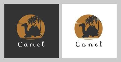 logo afbeelding van een kameel silhouet zittend onder een kokospalm. gebruikt voor reismascotte: vector