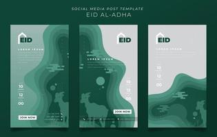 set van sociale media-sjabloon voor eid mubarak in portretpapier gesneden achtergrond met geitenontwerp vector