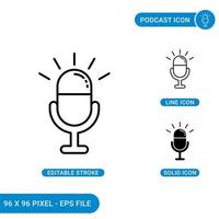 podcast pictogrammen instellen vectorillustratie met solide pictogram lijnstijl. radio microfoon symbool concept. bewerkbaar slagpictogram op geïsoleerde achtergrond voor webdesign, infographic en ui mobiele app. vector