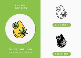 CBD olie pictogrammen instellen vectorillustratie met solide pictogram lijnstijl. cannabis olie concentraat concept. bewerkbaar slagpictogram op geïsoleerde achtergrond voor webdesign, infographic en ui mobiele app.