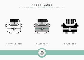 friteuse pictogrammen instellen vectorillustratie met solide pictogram lijnstijl. aardappel mand concept. bewerkbaar slagpictogram op geïsoleerde achtergrond voor webdesign, infographic en ui mobiele app. vector