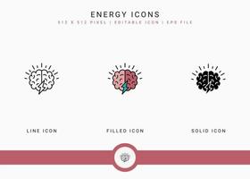 energie pictogrammen instellen vectorillustratie met solide pictogram lijnstijl. geest mediteren concept. bewerkbaar lijnpictogram op geïsoleerde achtergrond voor webdesign, gebruikersinterface en mobiele app vector