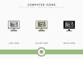 computerpictogrammen instellen vectorillustratie met solide pictogram lijnstijl. elektronica slim apparaatconcept. bewerkbaar lijnpictogram op geïsoleerde achtergrond voor webdesign, gebruikersinterface en mobiele app vector