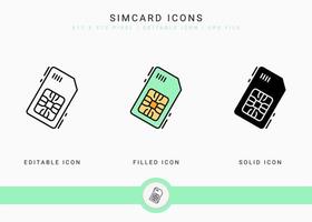 simkaart pictogrammen instellen vectorillustratie met solide pictogram lijnstijl. telefoon chip-concept. bewerkbaar lijnpictogram op geïsoleerde achtergrond voor webdesign, gebruikersinterface en mobiele applicatie vector