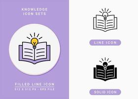 kennis pictogrammen instellen vectorillustratie met solide pictogram lijnstijl. gloeilamp onderwijs symbool. bewerkbaar lijnpictogram op geïsoleerde achtergrond voor webdesign, gebruikersinterface en mobiele app vector