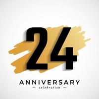 24-jarig jubileumfeest met gouden penseelsymbool. de gelukkige verjaardagsgroet viert gebeurtenis die op witte achtergrond wordt geïsoleerd vector
