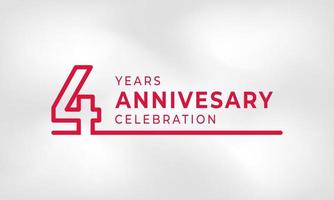 4 jaar verjaardag viering gekoppeld logo overzicht nummer rode kleur voor viering evenement, bruiloft, wenskaart en uitnodiging geïsoleerd op een witte textuur achtergrond vector