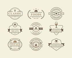 set vintage retro badge restaurant en café iconen, fastfood logo ontwerp silhouetten vector
