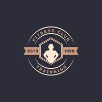 vintage retro badge fitnesscentrum en sport gym logo's typografisch met sportuitrusting tekenen en silhouetten vector