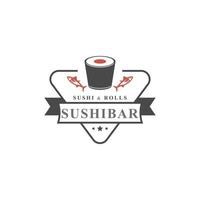 vintage retro badge sushi restaurant logo's Japans eten met sushi zalmbroodjes silhouetten vector