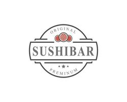 vintage retro badge sushi restaurant logo's Japans eten met sushi zalmbroodjes silhouetten vector