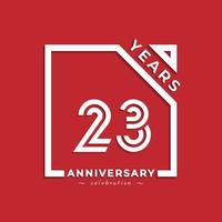 23 jaar verjaardag viering logo stijl ontwerp met gekoppelde nummer in vierkant geïsoleerd op rode achtergrond. de gelukkige verjaardagsgroet viert de illustratie van het gebeurtenisontwerp vector