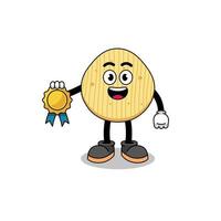 aardappelchip cartoon afbeelding met tevredenheid gegarandeerd medaille vector