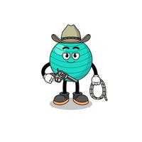 karaktermascotte van oefenbal als cowboy vector