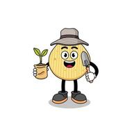 illustratie van een aardappelchip-cartoon met een plantzaad vector