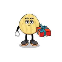 Aardappelchips mascotte illustratie die een cadeau geeft vector