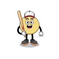 Aardappelchips mascotte cartoon als een honkbalspeler vector