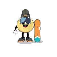 mascotte cartoon van chips snowboard speler vector