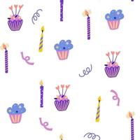 verjaardagstaart en kaarsen naadloos patroon. goed voor decoratie kinderfeestje. geweldig voor stof, textiel. vector cartoon illustratie