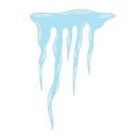 ijspegels. blauwe bevroren ijspegelcluster die aan het met sneeuw bedekte ijsoppervlak hangt. winter ijzig weer. vector hand tekenen illustratie geïsoleerd op de witte achtergrond.