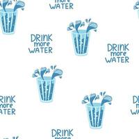 glas water naadloze patroon. drink meer water. gezonde levensstijl dagelijkse gewoonten, wellness, ochtendrituelen. blijf gehydrateerd. platte hand getekende illustratie. vector