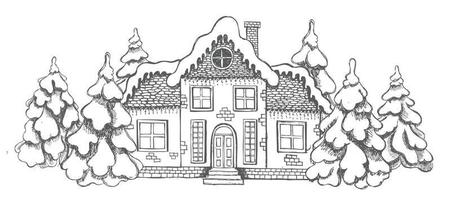 kerst wenskaart. illustratie van huizen. set handgetekende gebouwen. vector