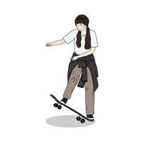 vrouw skateboarden, skate sport, activiteit buiten vector