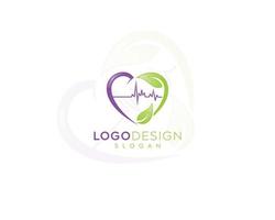 kleurrijk hart met groene bladgolf. logo ontwerp vector