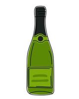 hand getekende groene champagnefles. vector