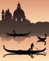 donkere silhouetten tegen de achtergrond van Venetiaanse gondeliers vector